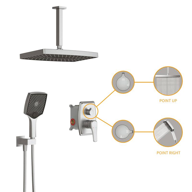 GIVINGTREE Single Handle 3 Spray 14 In.rectangular Ceiling Mounted Shower Faucet With Valve