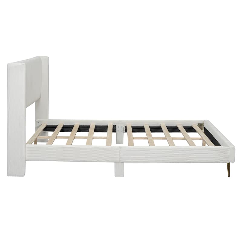 Queen Size Corduroy Platform Bed with Metal Legs