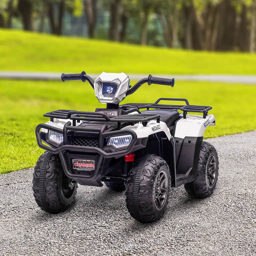 12V Kids Electric ATV Battery Powered Car with Headlight, White Off-Road Toy Car Ride on Car with Music