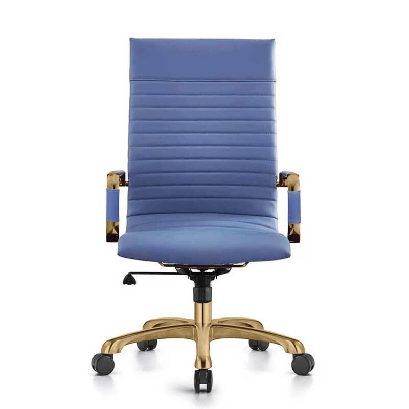 LeisureMod Harris Leatherette Office Chair With Gold Frame - Grey - 23"Dx23"Wx46"H