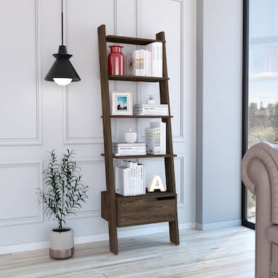 5-Tier Ladder Shelf Bookshelf Bookcase with 1-Drawer,Etagere Display Shelves