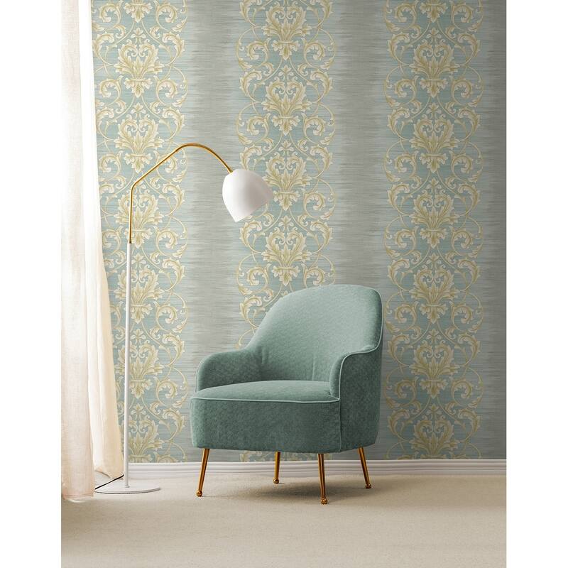 Seabrook Designs Ombre Stripes & Scrolls Unpasted Wallpaper
