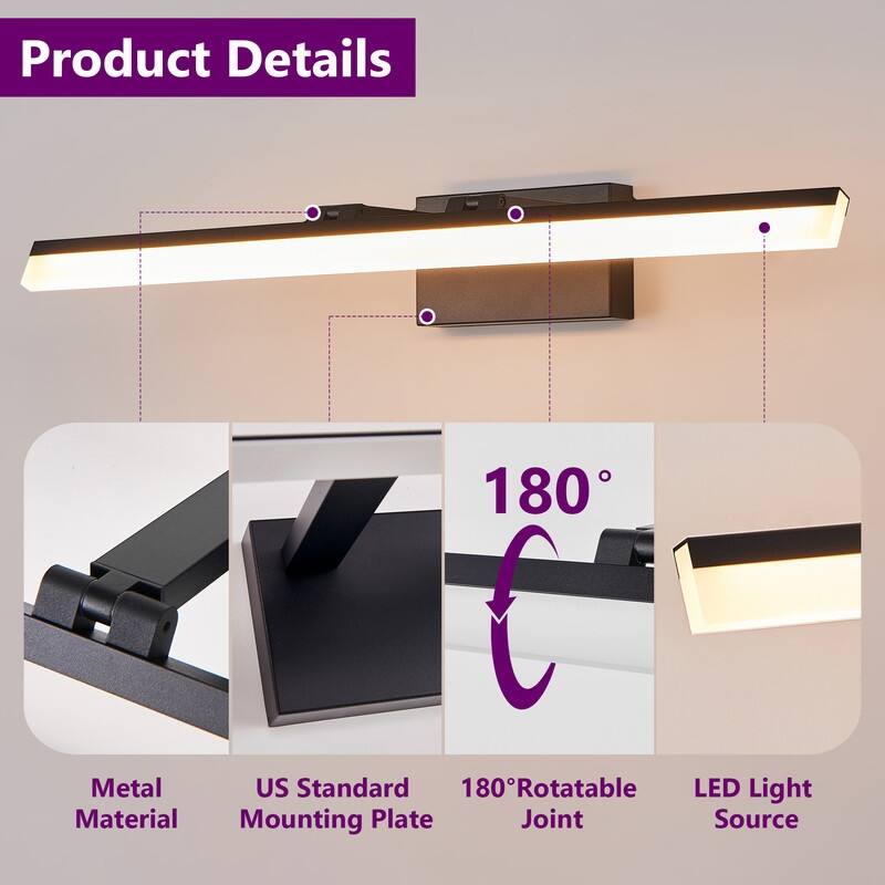 LED Bath Bar Black Vanity Light For Bathroom, Mirror, Sink, Or Dressing Room