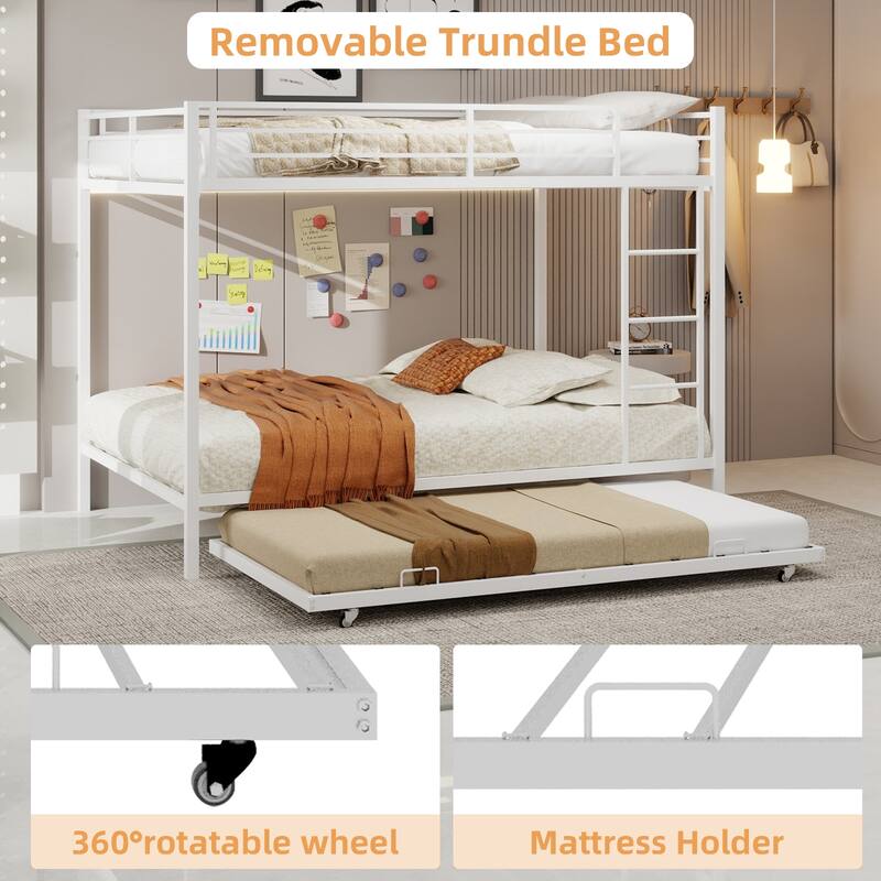 Durable Square Tube Iron Bunk Bed Featuring Safety Rails