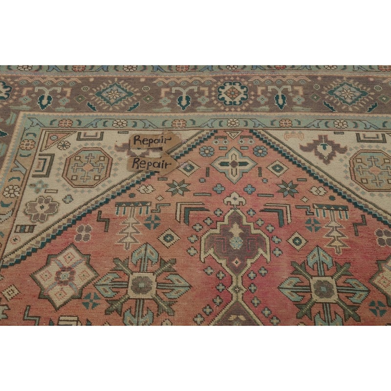 Vintage Pink Geometric Tabriz Persian Area Rug Handmade Wool Carpet - 6'4" x 10'0"
