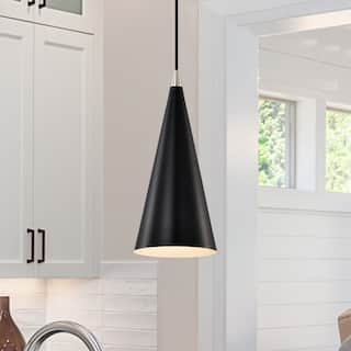 1-Light Matte Black and Brushed Nickel 6 in. Mini Pendant Light with Cone Metal Shade