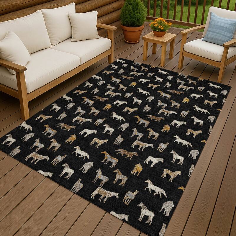 Machine Washable Indoor/ Outdoor Horses Chantille Rug