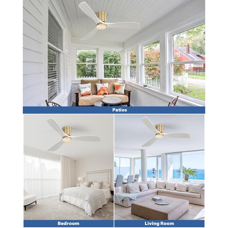 52 inch Flush Mount Ceiling Fans With/Without Lights & Remote Solid Wood Fans For Bedroom