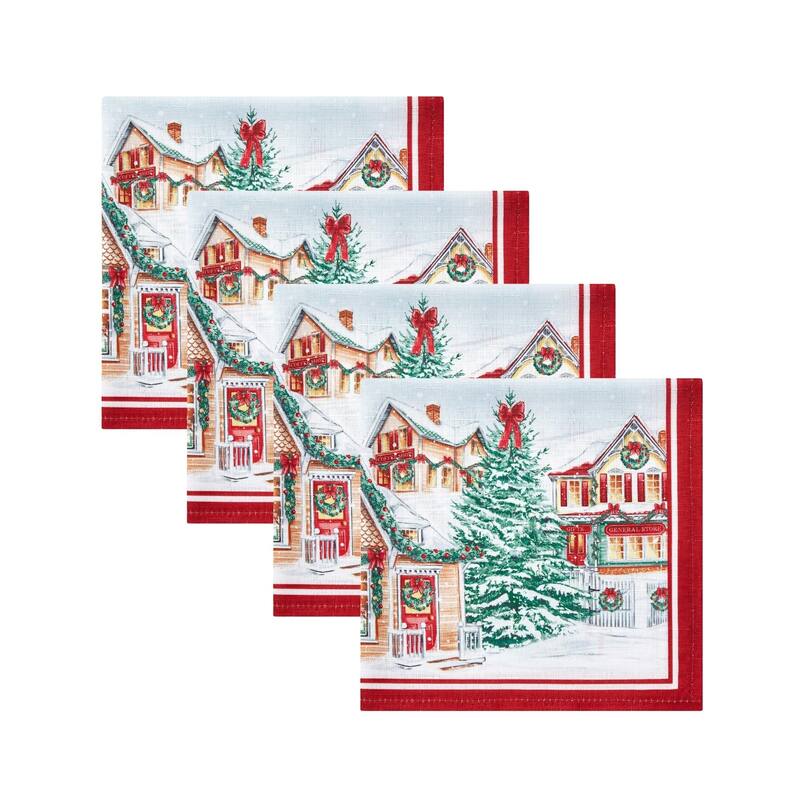 Storybook Christmas Village Holiday Napkin Set of 4 - 17x17 - Set of 4
