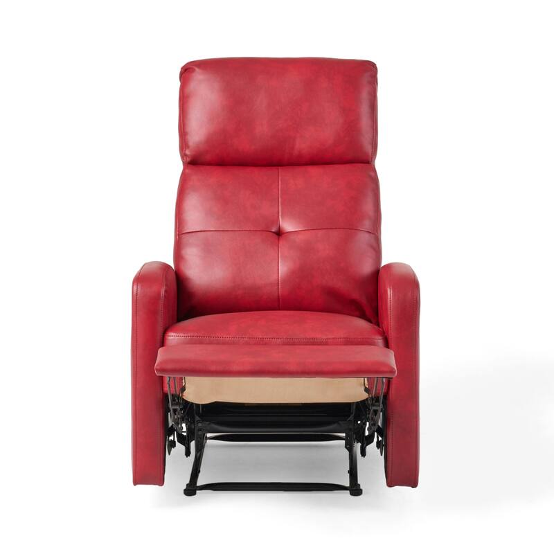 Belz Manual Recliner Chair with Handle, Button Tufted Red Faux Leather