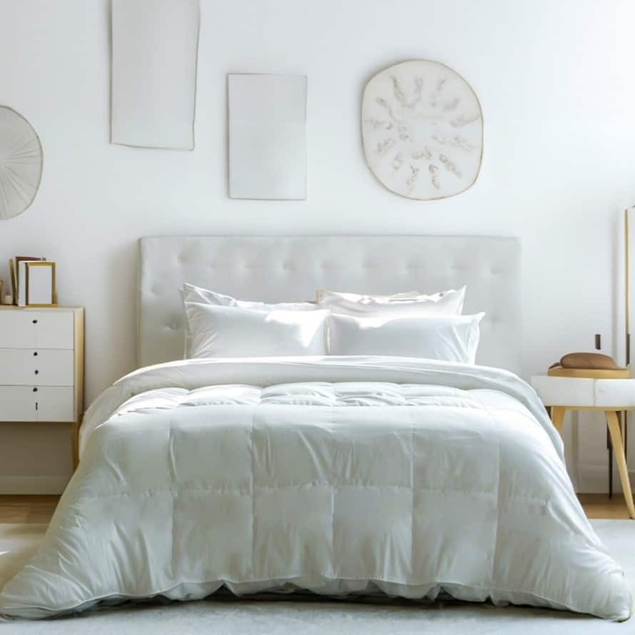 Highland Feather Summer Lightweight Airy European White Down Comforter - Tencel Organic Cotton Shell