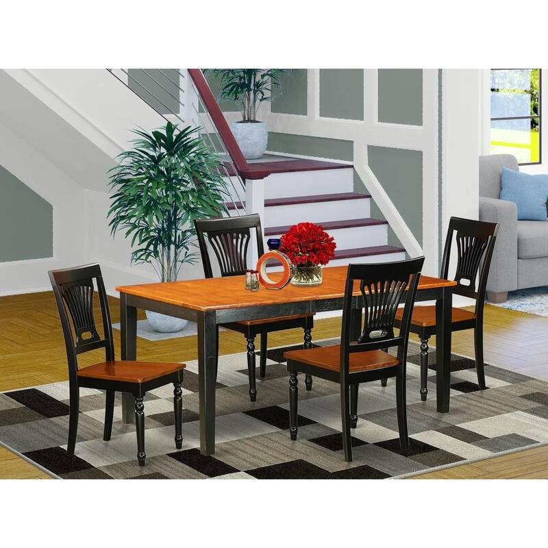 HomeStock 5-Piece Rectangle Black and Cherry Finish Solid Wood Top Dining Table with 4-Chairs