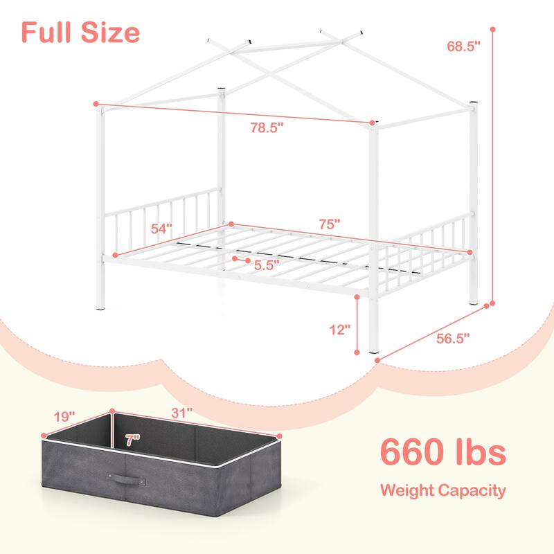 Full Size Metal House Bed Frame with Storage Drawers and Slats Support for Kids and Teens Room