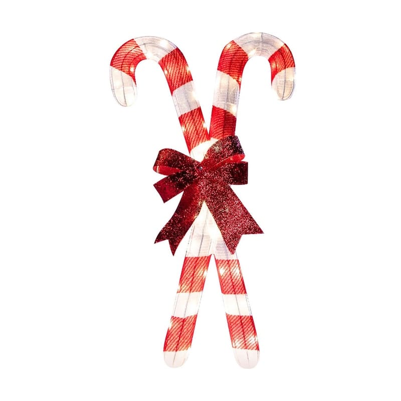 2.78 ft. Tall White & Red Tensil Candy Canes LED Yard Lights - White and Red