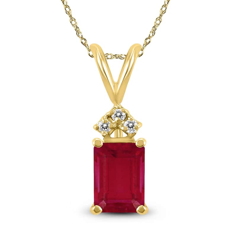 Marquee 14K Yellow Gold 6x4MM Emerald Shaped Ruby and Diamond Pendant