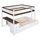 preview thumbnail 4 of 13, Full Bunk Bed with Trundle, Desk & USB Outlets, Space-Saving Design, White+Walnut