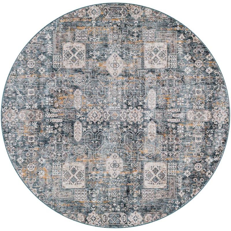 Artistic Weavers Entrancement Traditional Area Rug - 6'7" Round - Charcoal