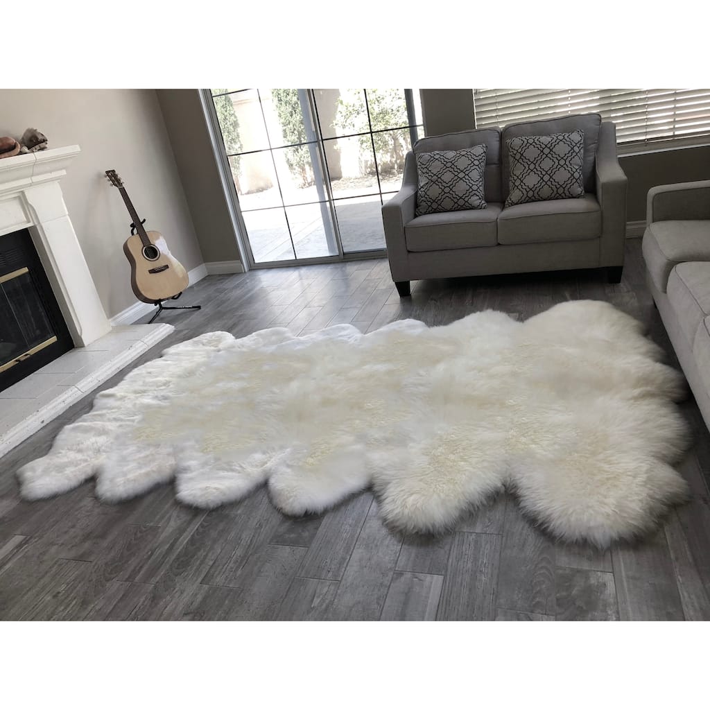 Dynasty Natural 12-Pelt Luxury Long Wool Sheepskin Shag Rug - 5'5" x 9'2"