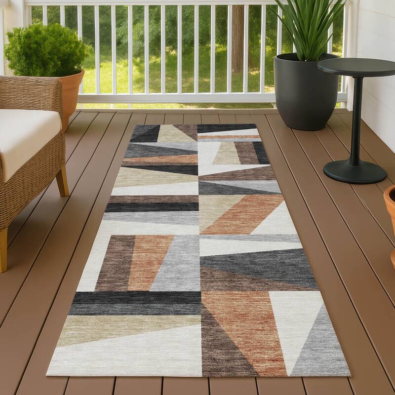 Machine Washable Indoor/ Outdoor Contemporry Mosaic Chantille Rug - Gray - 2'3" x 7'6"