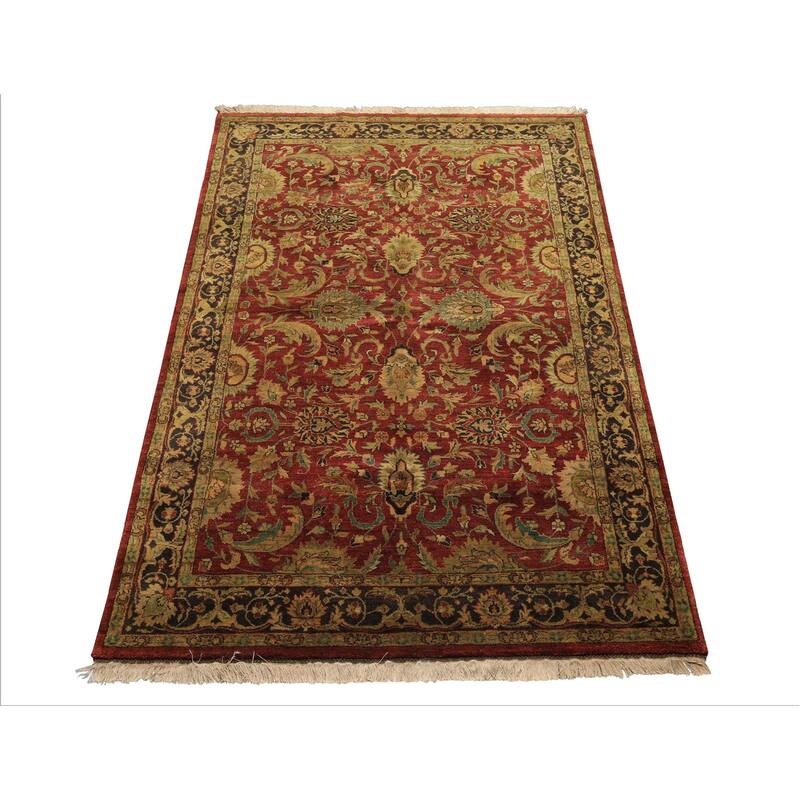 6'1''x9 Hand Knotted Wool Rust Agra Traditional Botanical Plush Pile Vintage Rug - 6' 1'' x 9'