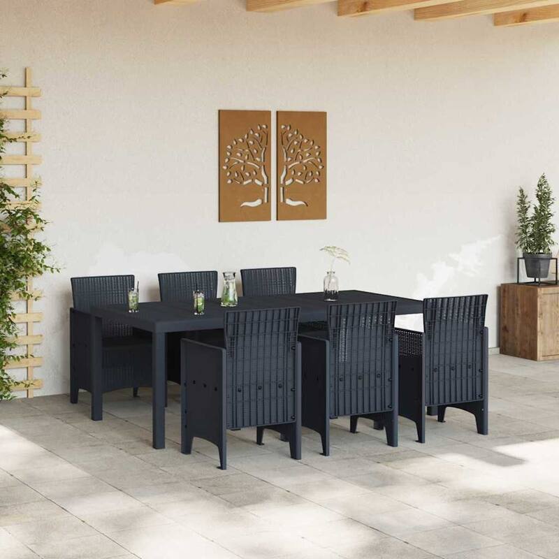 vidaXL Garden Dining Set 7/9 pcs Anthracite/Brown Polt rattan - 200 x 100 x 73 cm