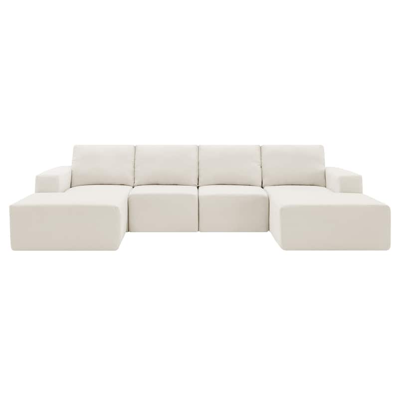 Modular U-Shaped Sectional Sofa with 2 Ottomans, Chenille Cloud Floor Couch, Fully Compressed Upholstered Sofa