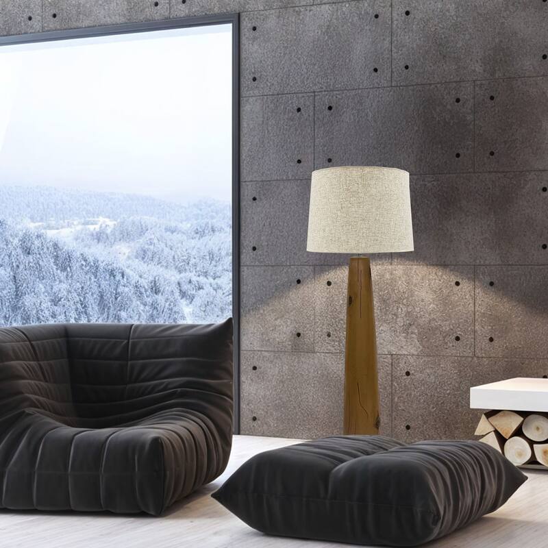 Brown 59" Tall Resin Floor Lamp with Woodgrain Base and Linen Shade