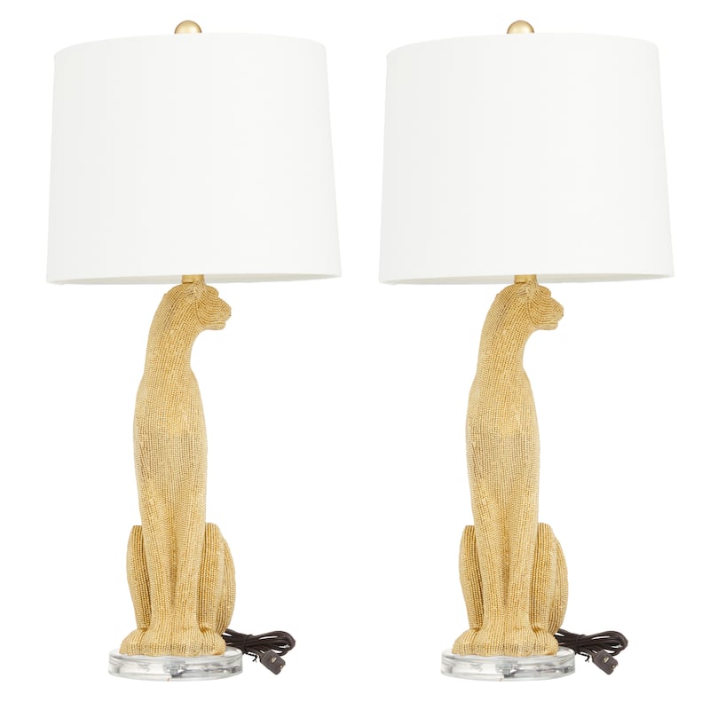 Polystone Leopard Table Lamp - Set of 2 Silver or Gold - Roche River Decor