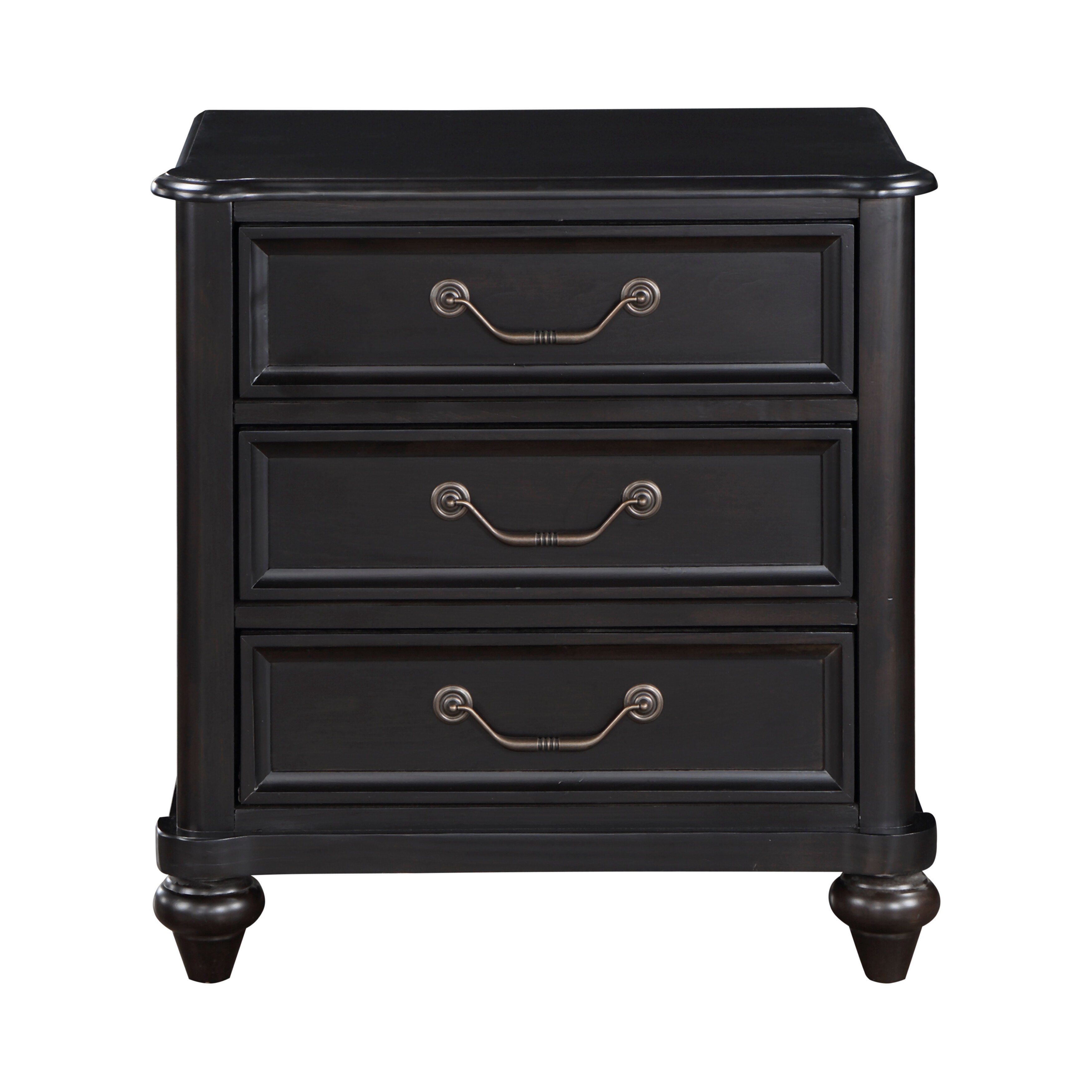 Traditional Nightstand With Three Drawers, Antique Handles, Classic Design