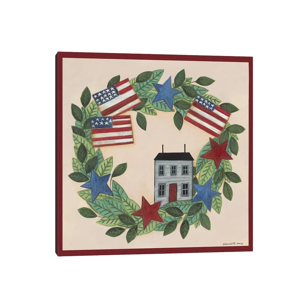 iCanvas "Patriotic Saltbox House Wreath" by Bernadette Deming Canvas Print