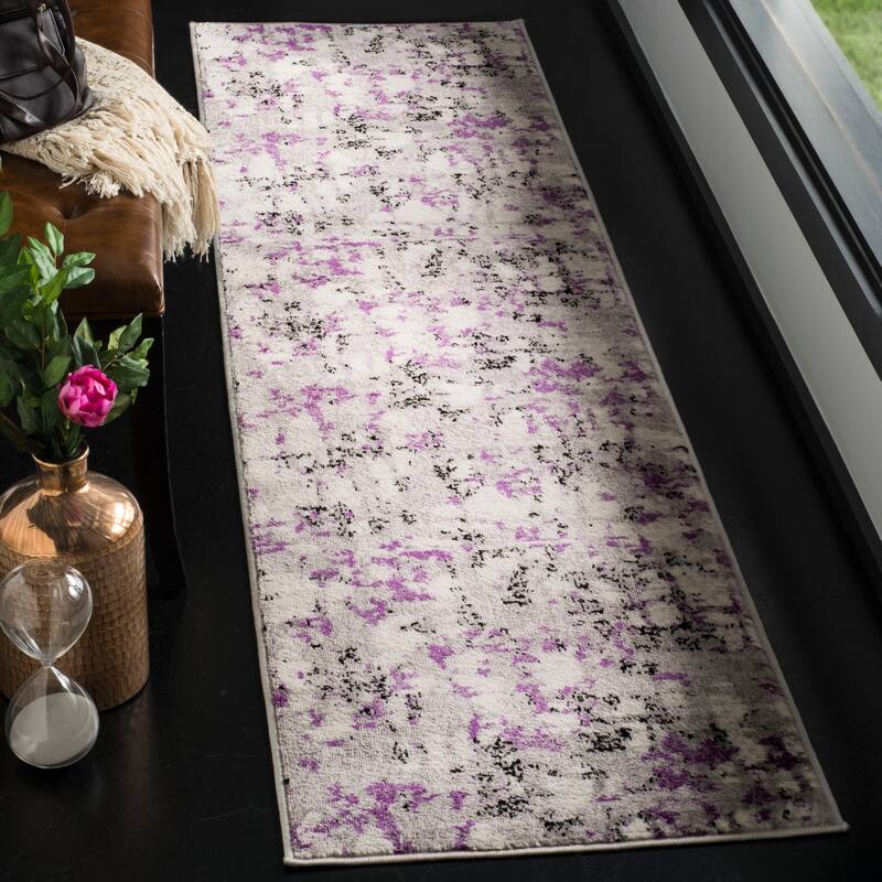 SAFAVIEH Skyler Roumpini Modern Abstract Rug - 2' x 14' Runner - Grey/Purple
