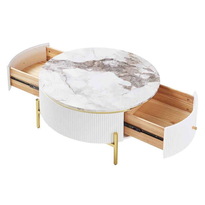 Merax Modern Round Coffee Table with 2 large Drawers