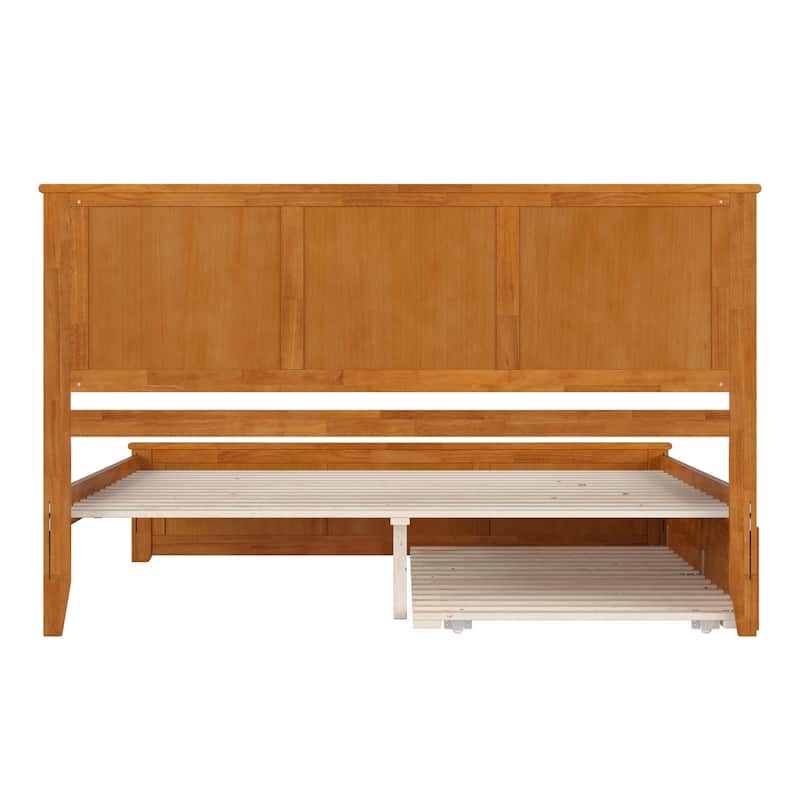 Solid Wood Platform Bed King Size with Footboard & Trundle - Light Toffee Finish