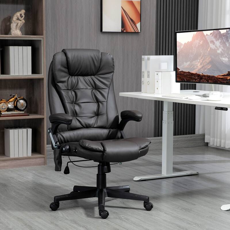 PU Leather 360° Swivel High Back Office Recliner with Vibration Massage, Lumbar Heating, and Adjustable Height