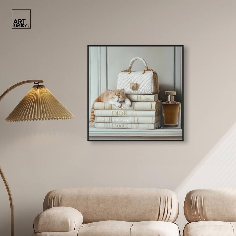 Ivory Books and Kitten Canvas by Art Remedy
