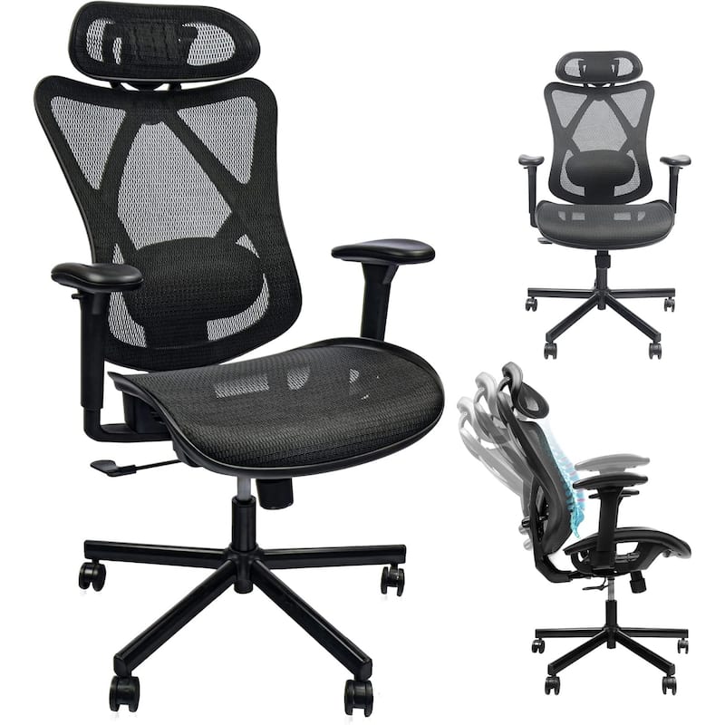 Ergonomic Mesh Office Chair with Adjustable Lumbar Support Headrest and Reclining Function for Home and Office