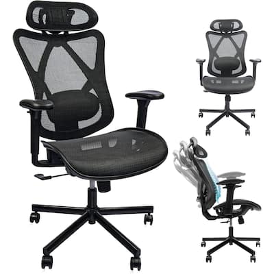 Mesh Office Chair Ergonomic Adjustable Lumbar Support Armrest Headrest High Back Desk Chair with Wheels for Office Home Gaming