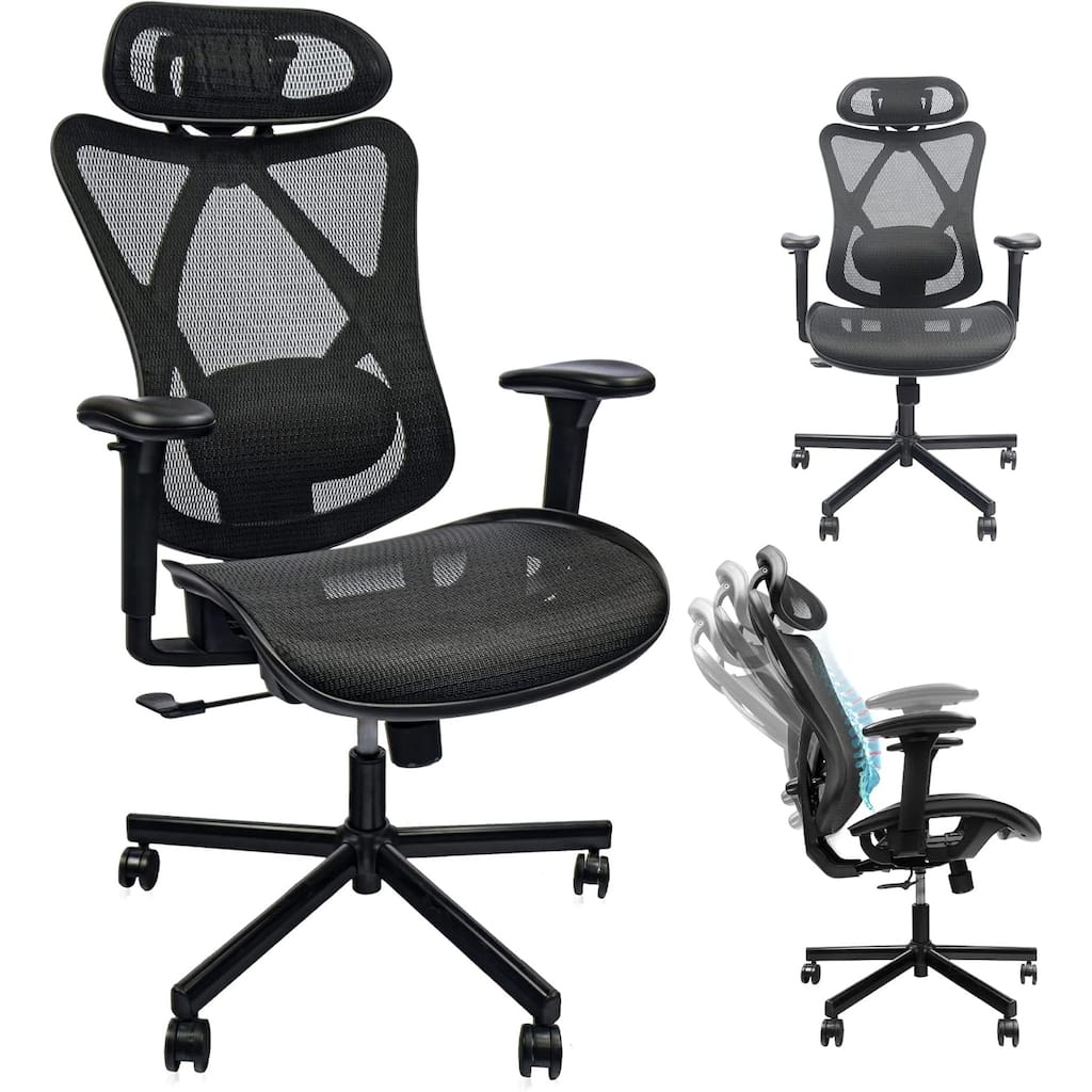 Mesh Office Chair Ergonomic Adjustable Lumbar Support Armrest Headrest High Back Desk Chair with Wheels for Office Home Gaming