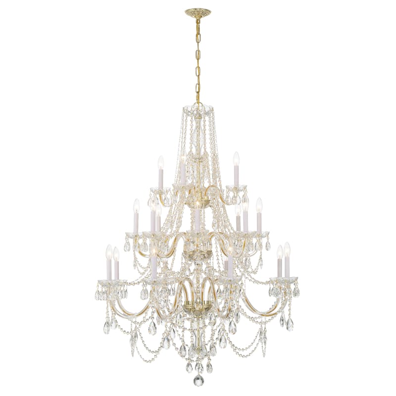 Traditional Crystal 20 Light Polished Brass Chandelier - 37"W x 52.5"H