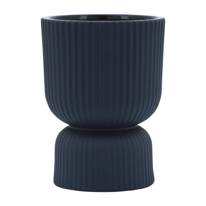 Sagebrook Home 6" Ceramic Ribbed Abstract Vase Classic Decorative Vase for Home or Office Flower Display