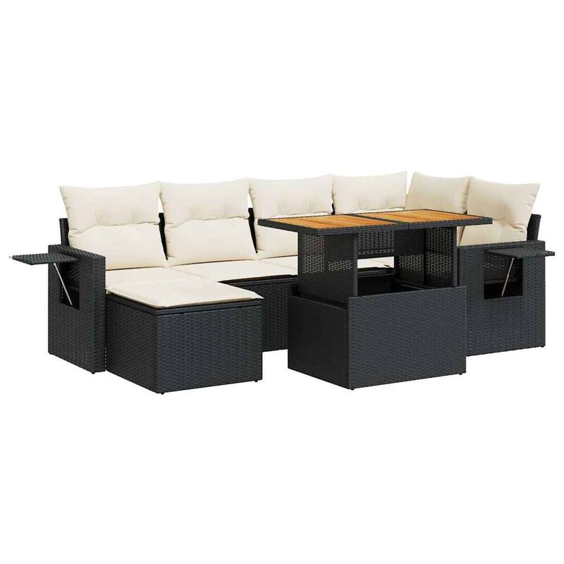 vidaXL Garden Sofa Set Black and Cream White - 21.7 x 39.4 x 28.7