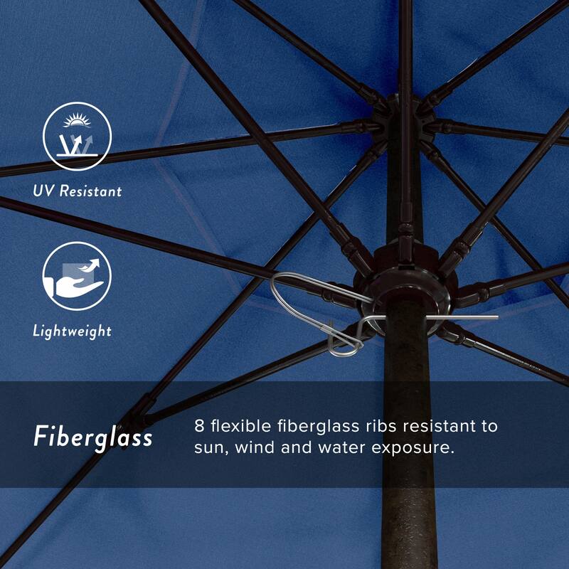 California Umbrella 7.5' Venture Series Patio Umbrella, Bronze Aluminum Pole Fiberglass Ribs Push Lift, Pacifica Pacific Blue