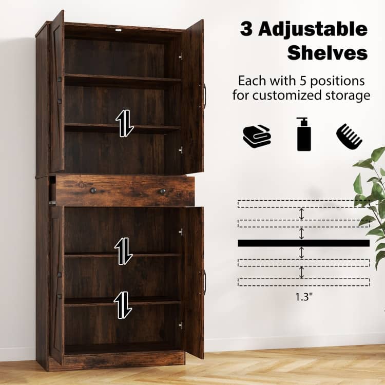 Farmhouse Pantry Cabinet with Barn Doors Tall Kitchen Storage Organizer with Adjustable Shelves