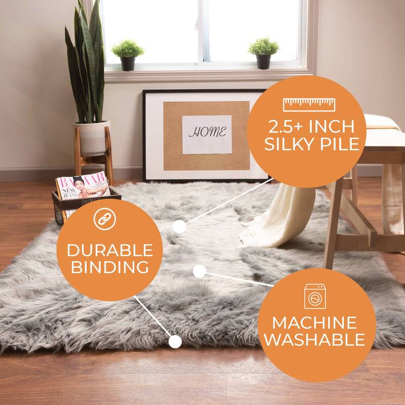Silver Orchid Parrott Faux Fur Sheepskin Area Rug