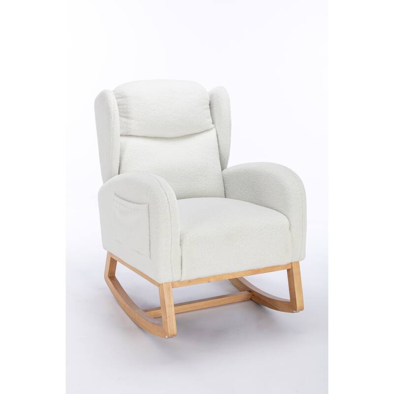 Modern 38" High Back Upholstered Rocking Chair with Wood Legs and Packet