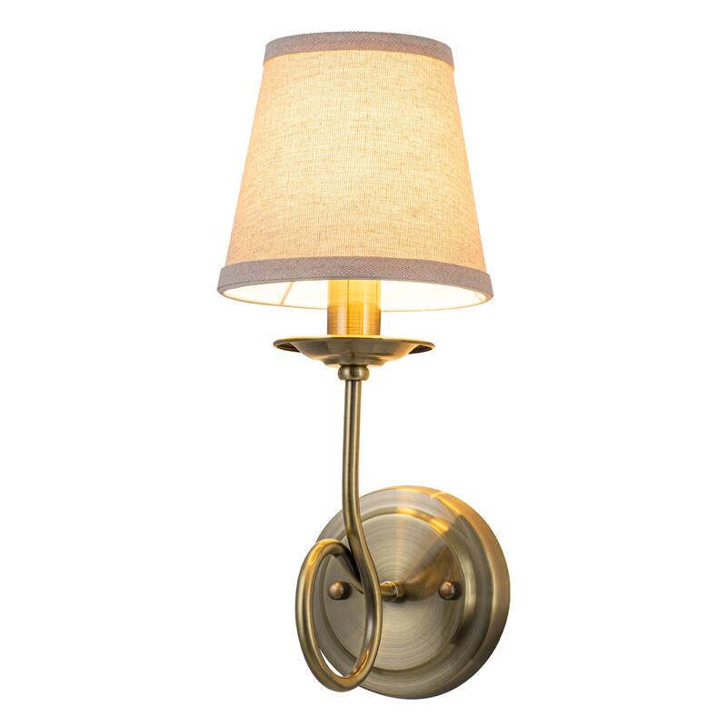 Antique Bronze Finish Wall Sconce with Trapezoid Linen Shade