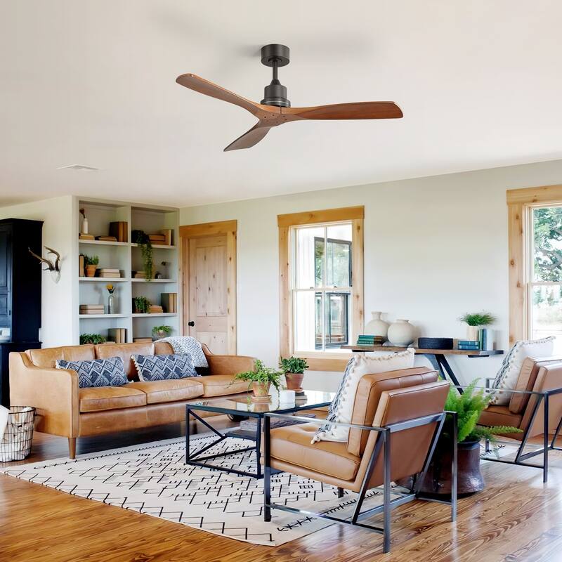 Sofucor 52 Inch Ceiling Fan without Light Solid Wood,with Remote,Smart Optional-Alexa/Google Assistant/APP/Remote Control