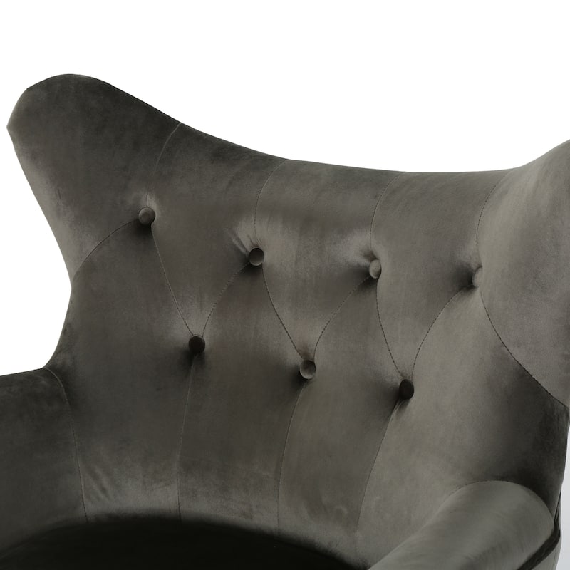 Velvet Mid-Century Armchair with Button and Tufted Wingback Design