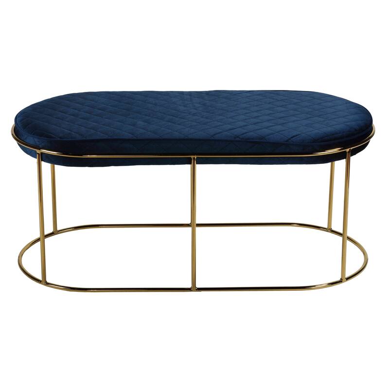 Cortesi Home Ludlow Bench Ottoman in Blue Velvet and Brushed Gold