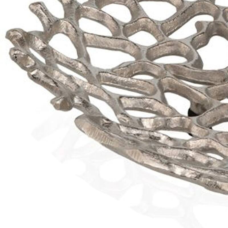 HomeRoots 15" Silver Aluminum Coral Decorative Bowl - 15.5' X '3' X '15.5